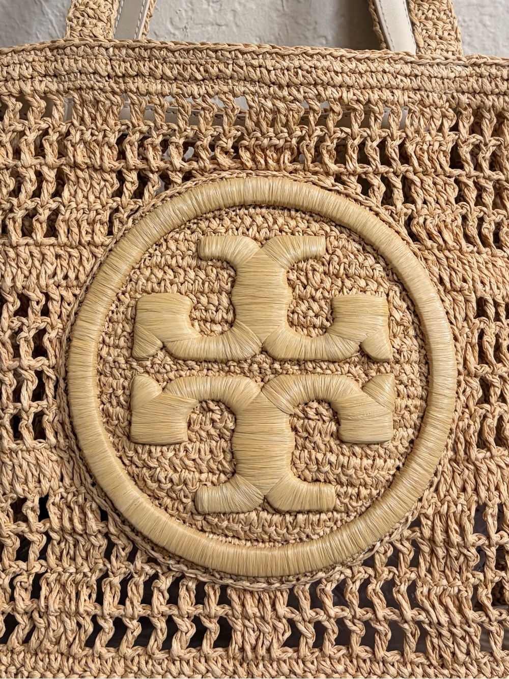 Tory Burch Natural Woven Raffia Tote with Logo